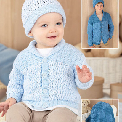 Shawl Collar Cardigan, Hat & Blanket in Sirdar Snuggly Bubbly DK and Snuggly DK - 4558 - Downloadable PDF