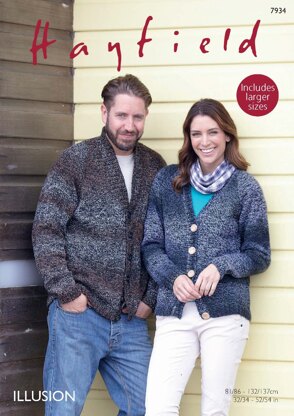 Shawl Collar and V Neck Cardigans in Hayfield Illusion - 7934 - Downloadable PDF