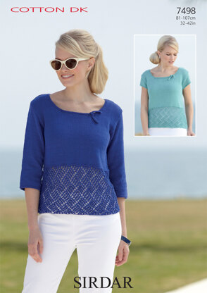 3/4 and Short Sleeved Tops in Sirdar Cotton DK - 7498 - Downloadable PDF