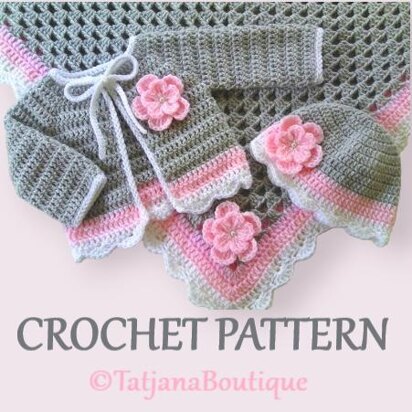Crochet Pattern Baby Blanket, Hat and Cardigan Set