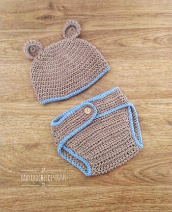 Bear Diaper Cover and Hat Set