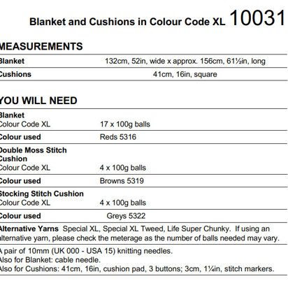 Blanket and Cushions in Stylecraft Colour Code XL - 10031 - Downloadable PDF