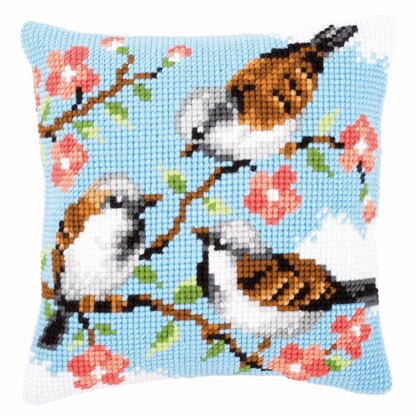 Vervaco Cross Stitch Kit: Cushion: Birds Between Flowers - 40 x 40cm