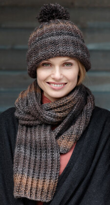 Rustic Ribbed Hat and Scarf in Lion Brand Tweed Stripes - L0611