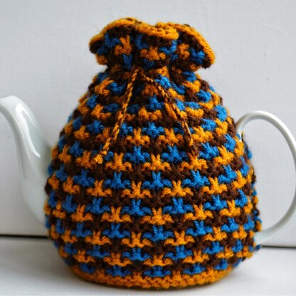 Textured Tweed 4 Cup Teapot Cosy Knitting Pattern