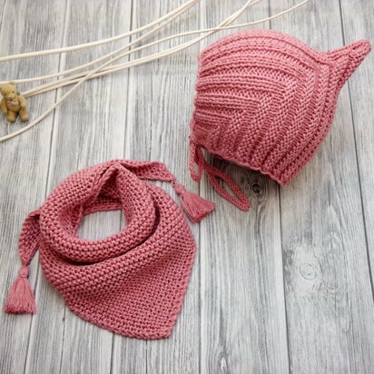 Knitting Pattern – Pixie Set - Baby Cap & Triangular Scarf – No.188E