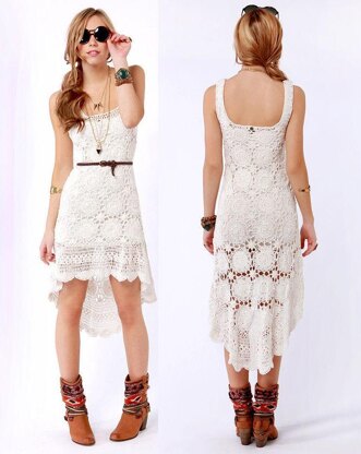 Crochet granny square high low dress.