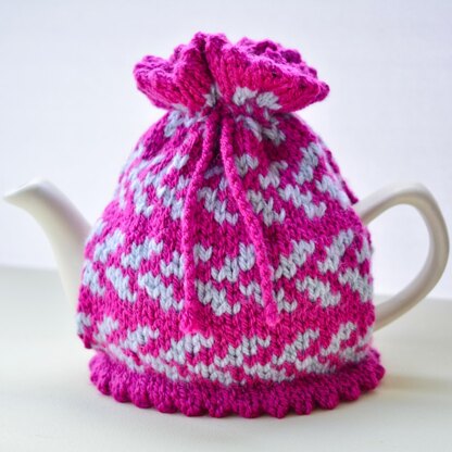 Boysenberry Fair Isle 2 Cup Teapot Cosy Knitting Pattern