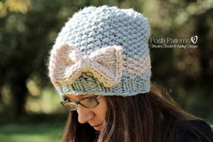 Textured Slouchy Hat and Bow Knitting Pattern 164