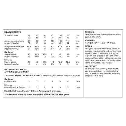 Cardigan and Sweater in King Cole Flair Chunky - 6381 - Leaflet