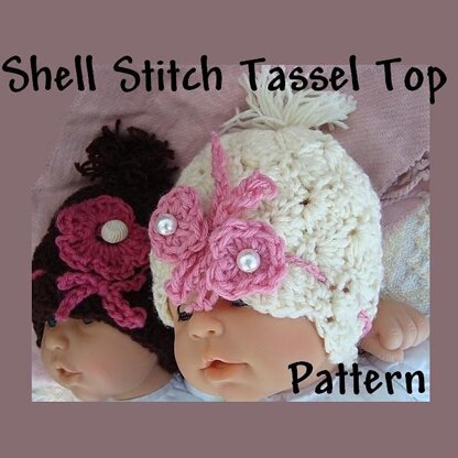 Shell Stitch Tassel Top Crochet Baby Hat Pattern 