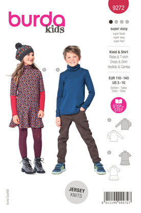 Burda Style Children's Top, Dress with Roll Neck Collar B9272 - Paper Pattern, Size 5-10 (110-140)