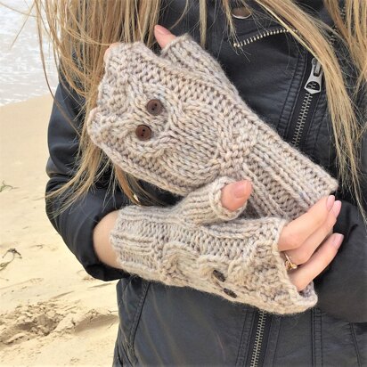 “Owl” fingerless mitts 2yrs to adult - knitting pattern