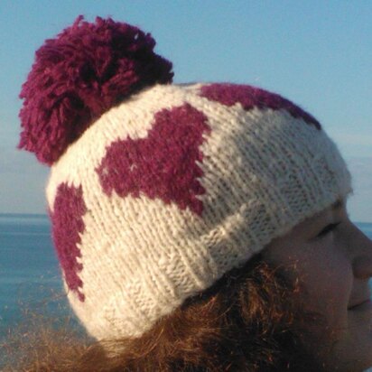 Knitted heart hat, cowl and mittens