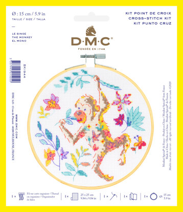 DMC Monkey Cross Stitch Kit - 9.8 x 9.8 in (25 x 25 cm)