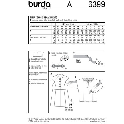 Burda Style Men's Renaissance Shirt B6399 - Paper Pattern, Size 38-48