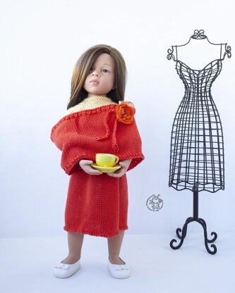 Outfit Orange and Turquoise for 18in doll  knitting flat