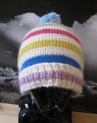 Chunky Stripe Bobble Beanie Hat