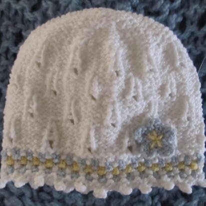 Hat with Striped Slip Stitch Border, Picot Trim