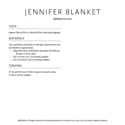 Jennifer Blanket - Knitting Pattern for Kids in MillaMia Naturally Soft Merino