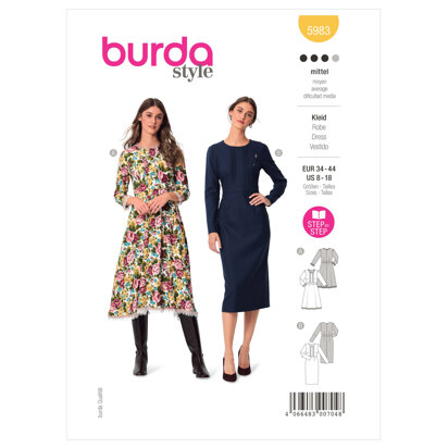 Burda Style Misses' Dress with Waistband and Wide or Narrow Skirt B5983 - Sewing Pattern