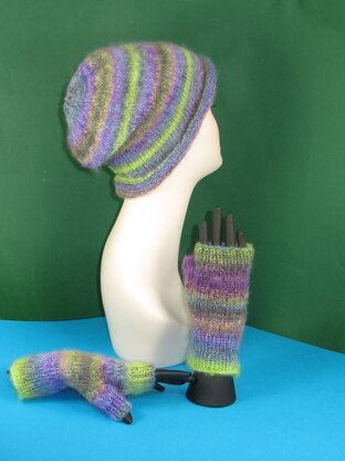 Mohair Slouch Hat and Fingerless Glove Set