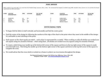 Historical Sampler Company Noel Boxes Chart - Downloadable PDF