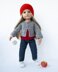 Gray and red outfit  knitted flat for 18in doll