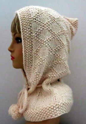 Hooded Scarf, Hooded Hat, Hooded Collar, Elegant Hood with Drawstrings and Pompoms