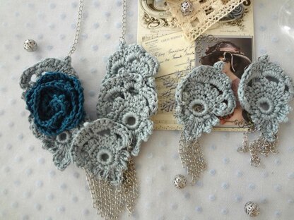 Snow Queen Rose Necklace and Earrings