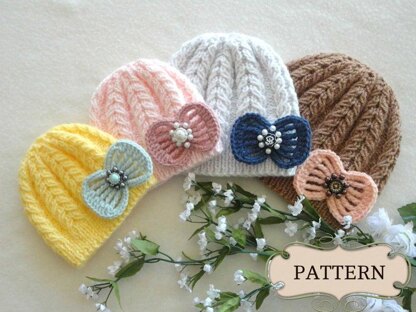 Knitted Baby Hat with Crochet Bow