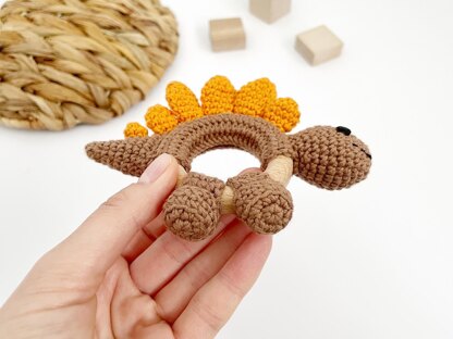 Crochet dinosaur baby rattle teether toy crochet pattern Stegosaurus
