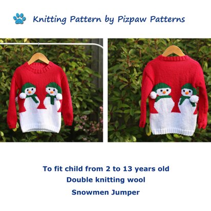 Snowmen Jumper Knitting Pattern (no 117) to fit 2 to 13 year old child