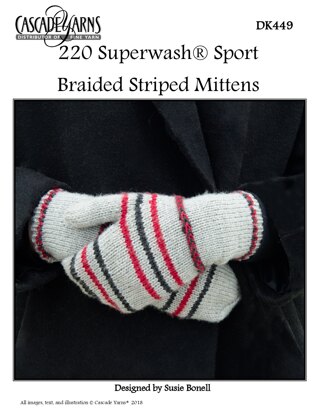 Braided Striped Mittens in Cascade 220 Superwash Sport - DK449 - Downloadable PDF