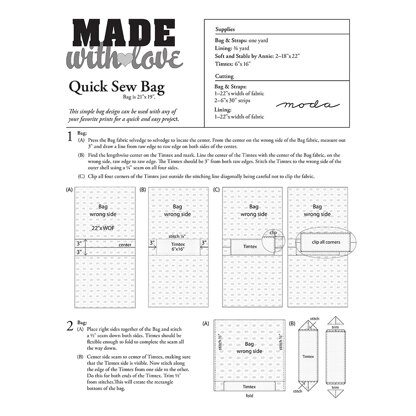 Moda Fabrics Made With Love Quick Sew Bag - Downloadable PDF