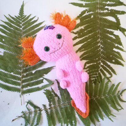 Toy Knitting Patterns -Knit plush Axolotl how to mak soft toy from yarn 11.8 inc