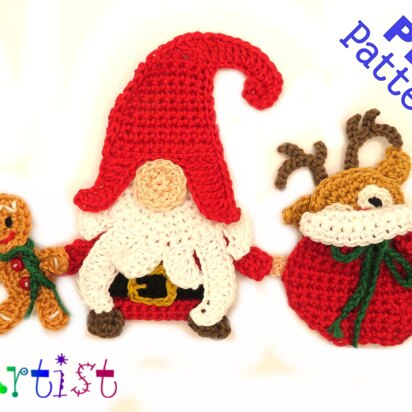 Christmas Gnome 3 crochet applique pattern