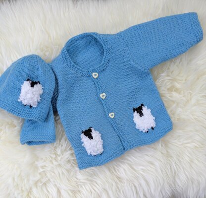 Baby Blue Sheep Cardigan and Hat