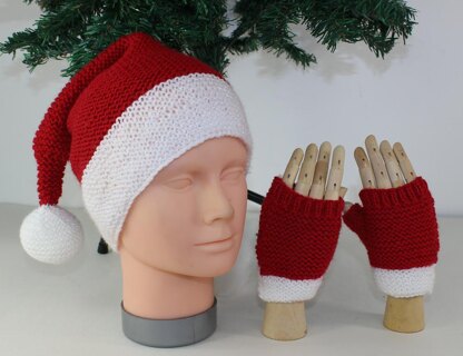 Childrens Santa Hat and Fingerless Gloves