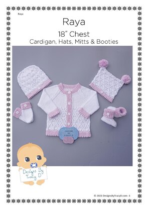 Raya  Baby Cardigan, Hats, Booties & Mitts knitting pattern 18 inch chest size