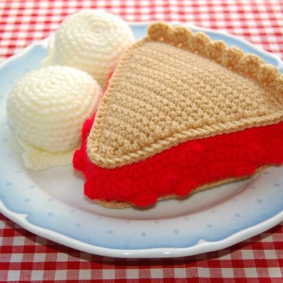 Crochet Pattern for A Slice of Cherry Pie / Cake & Vanilla Ice Cream - Crocheted Play Food