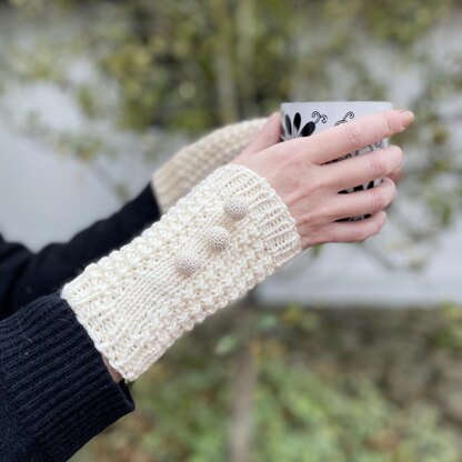 Frosty white wrist warmers