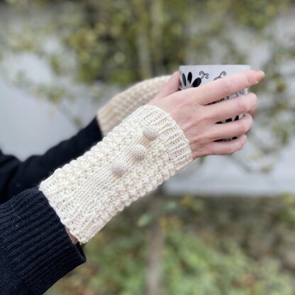 Frosty white wrist warmers