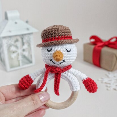 Crochet snowman amigurumi pattern baby rattle toy