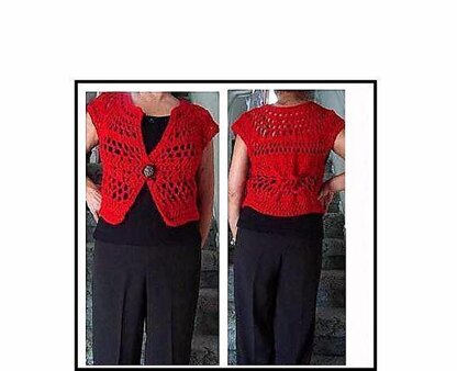 717 RED CROCHET SHRUG, SMALL TO PLUS SIZE