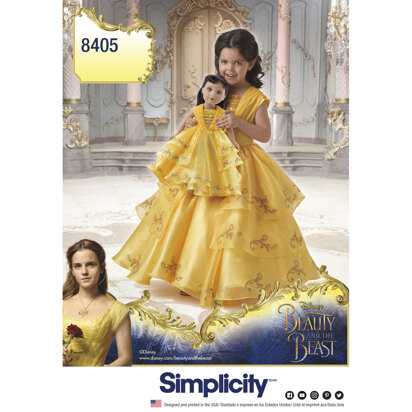 Simplicity Disney Beauty and the Beast Costume for Child and 18in Doll 8405 - Paper Pattern, Size A (3-4-5-6-7-8)