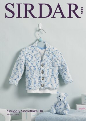 V Neck Cardigan and Teddy Bear in Sirdar Snuggly Snowflake DK - 5199 - Downloadable PDF