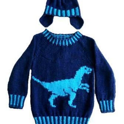 Dinosaur Sweater and Hat - Velociraptor