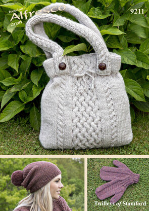 Handbag, Hat and Mitts in Twilleys Freedom Alfresco Aran - 9211