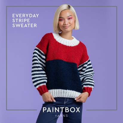 Everyday Stripe Sweater - Free Knitting Pattern for Women in Paintbox Yarns Wool Blend Super Chunky